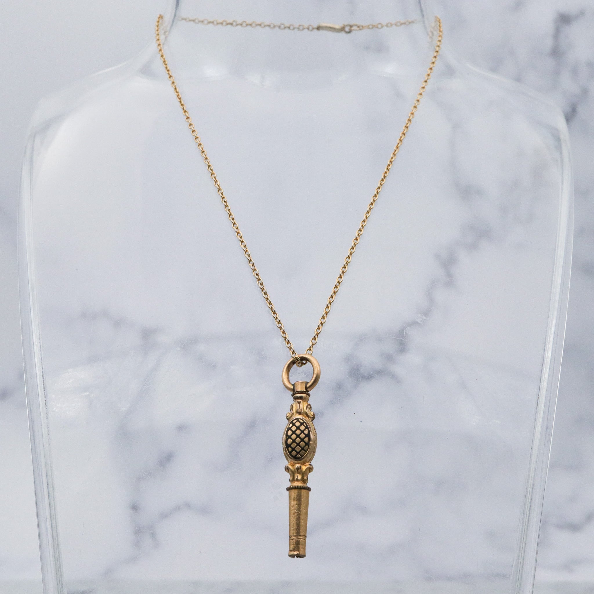 Antique Victorian gold filled black enamel watch key fob